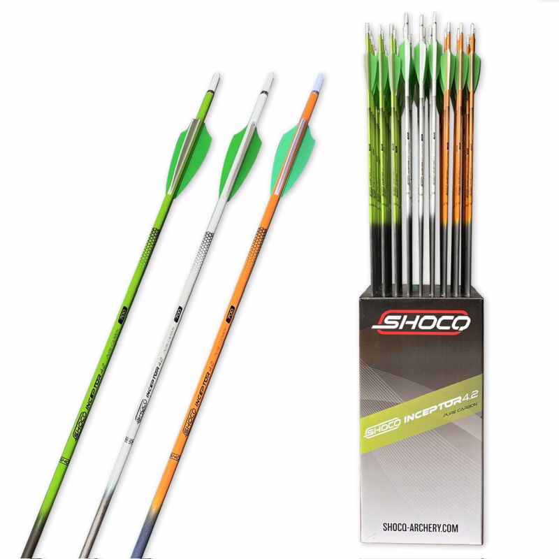 Flecha de Carbono Inceptor 4.2 para Tiro con Arco con Plumas y Punta Instaladas Shocq Flecha de Carbono Inceptor 4.2 para Tiro con Arco con Plumas y Punta Instaladas Shocq